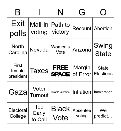 Presidential Election Bingo 2024! Bingo Card