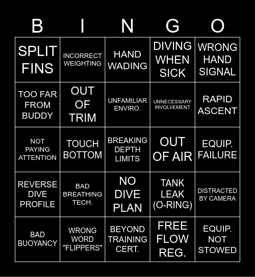 BAD DIVER BINGO Card