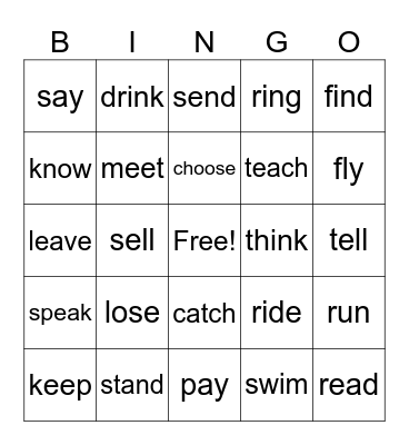 Irregular verbs Bingo Card