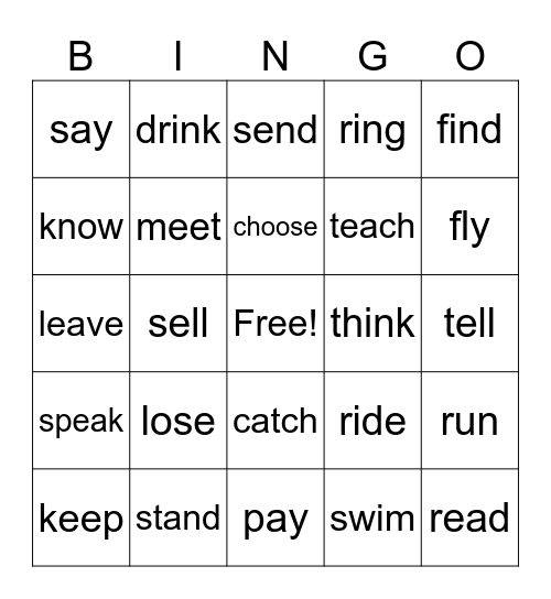 Irregular verbs Bingo Card