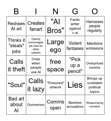 Anti AI Bingo Card