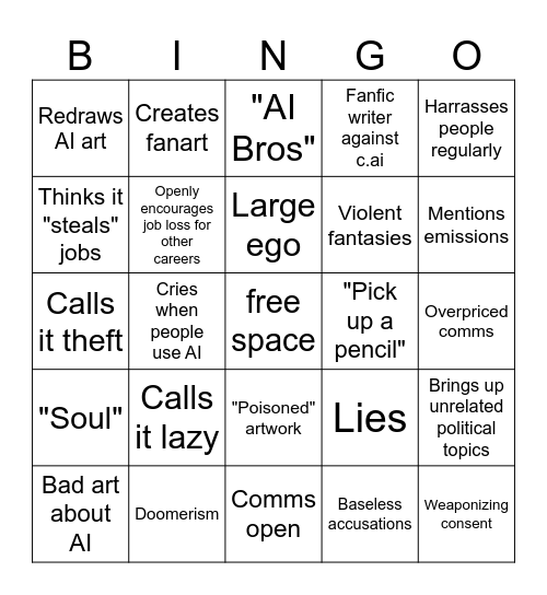 Anti AI Bingo Card