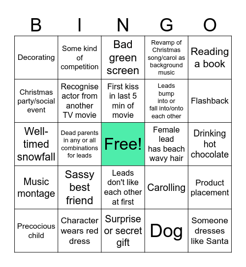 Christmas Rom-Com Bingo Card