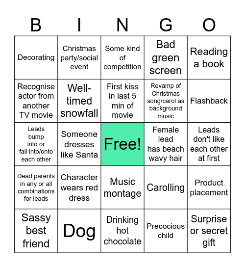 Christmas Rom-Com Bingo Card