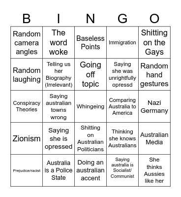 Candice Owens Bingo (Australia) Bingo Card