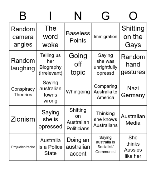 Candice Owens Bingo (Australia) Bingo Card