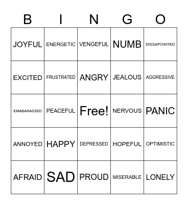 Emotions Bingo Card
