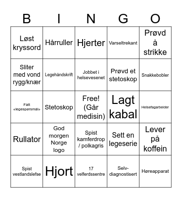 Festkveld bingo B) Bingo Card