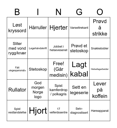 Festkveld bingo B) Bingo Card