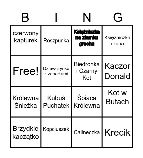 Bajki Bingo literackie Bingo Card