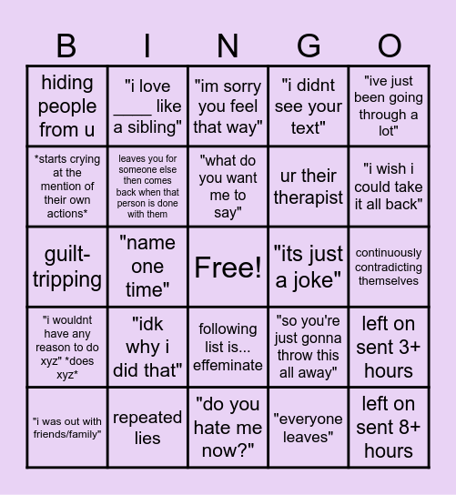 male manipulator bingo Card