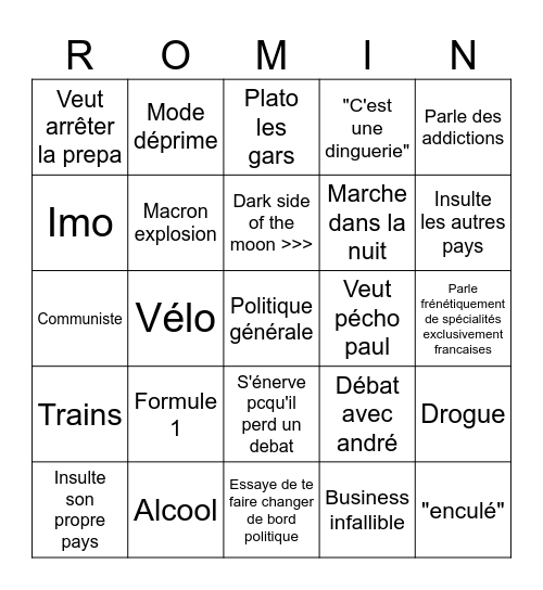 Romain Bingo Card