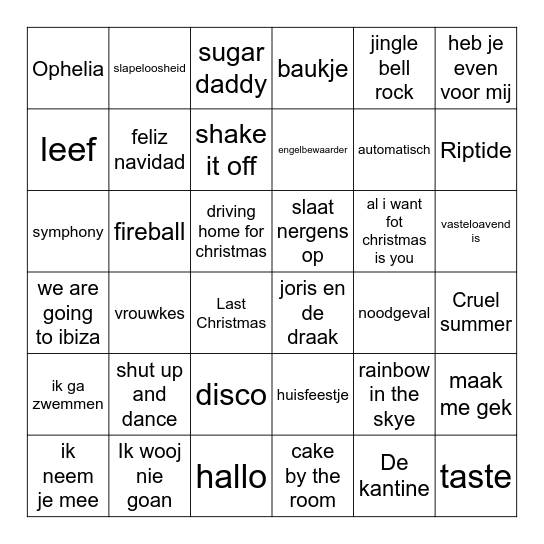Muziek Bingo Card