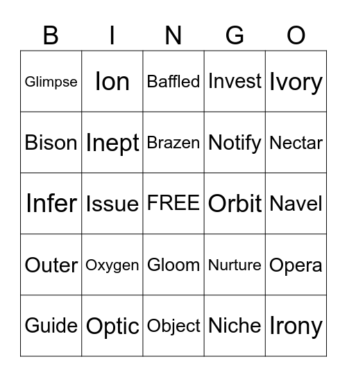 Word Bingo Card