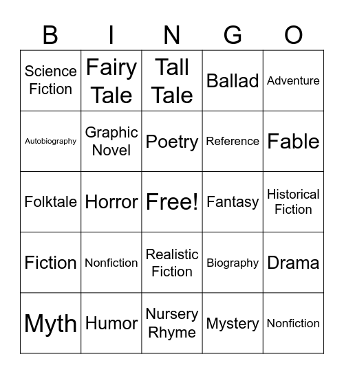 Genre Bingo Card