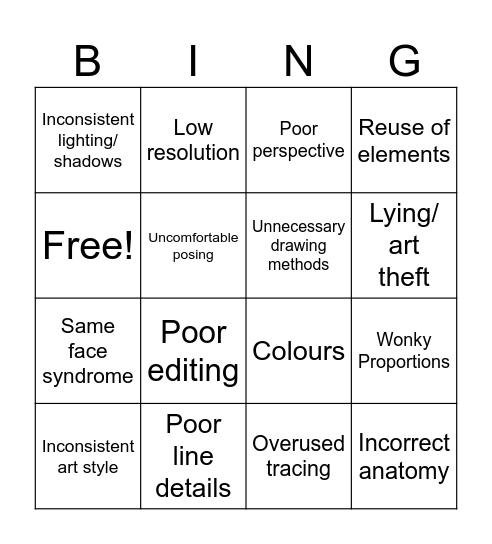 Bad Art Bingo Card