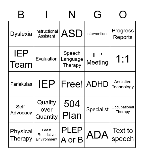 IEP Terms BINGO Card