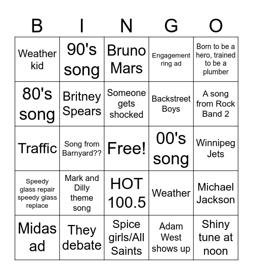 Mark and Dilly in the Morning Bingo Card