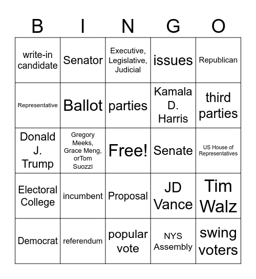 Election Day Bingo Card