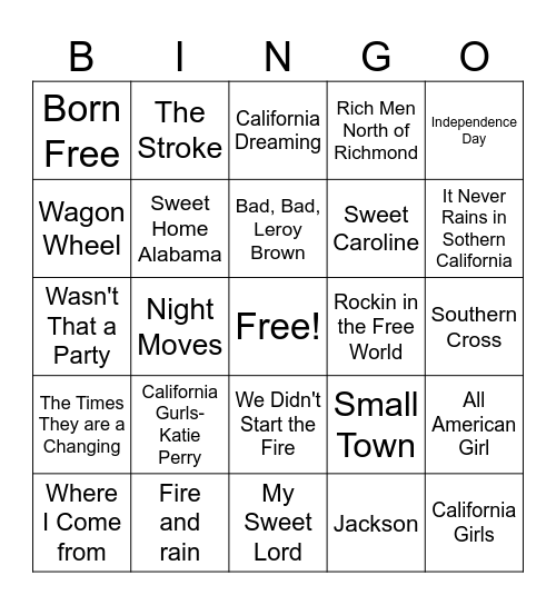 Americana #2 Bingo Card