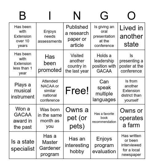Untitled Bingo Card