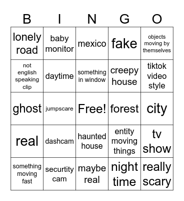 Scawy Bingo Card