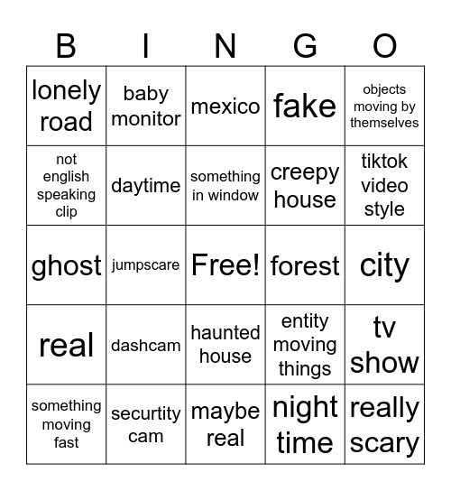 Scawy Bingo Card