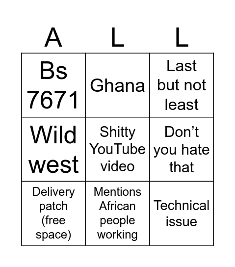 Algo Bingo Card