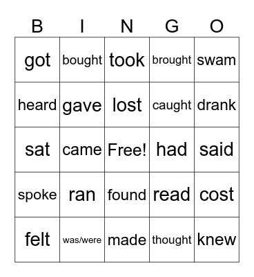 Irregular verbs Bingo Card