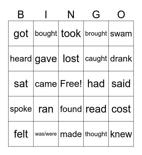 Irregular verbs Bingo Card