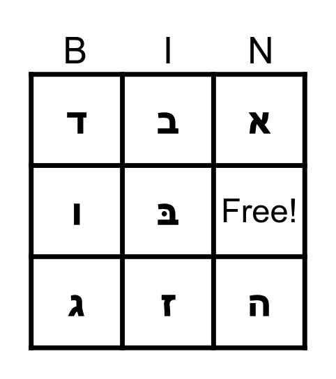 א ב ג ד ה ו ז Bingo Card