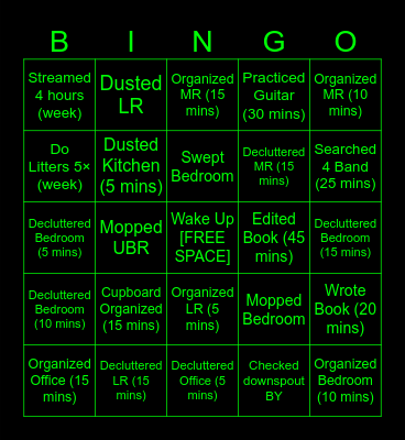 Nick's Weekly Bingo Card