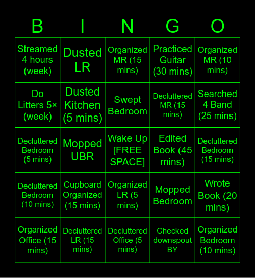 Nick's Weekly Bingo Card