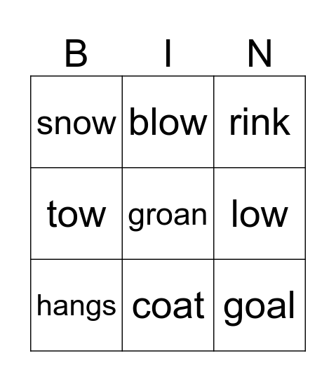 Spelling words Bingo Card