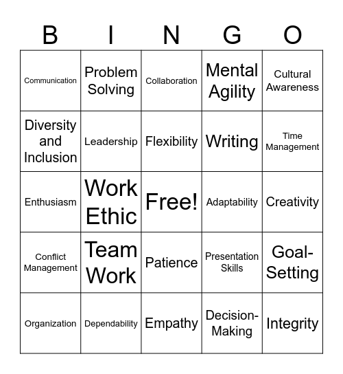 Soft Skills Bingo Card