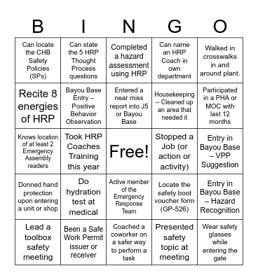 2024 November Safety Bingo Card