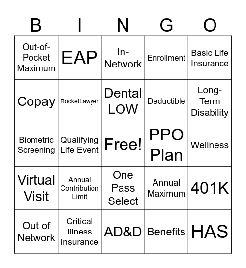 Open Enrollment Bingo Card