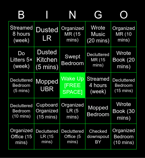 Nick's Weekly Bingo Card