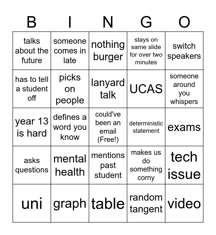 Assembly Bingo Card