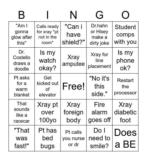 Rad Tech Week Bingo Card