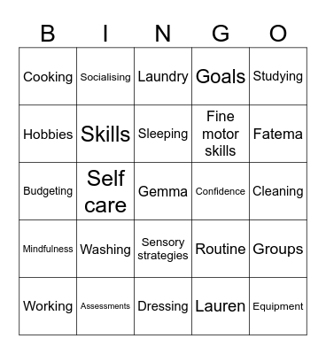 Occupational Therapy Bingo Card