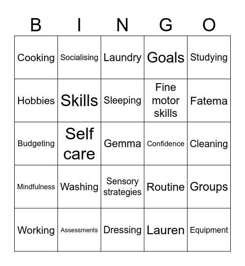 Occupational Therapy Bingo Card