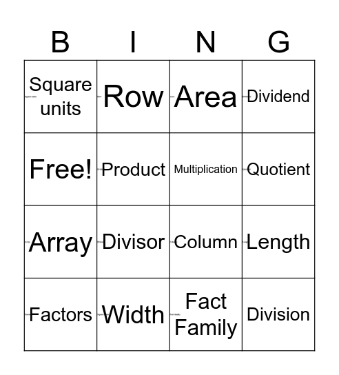 Division Bingo! Bingo Card