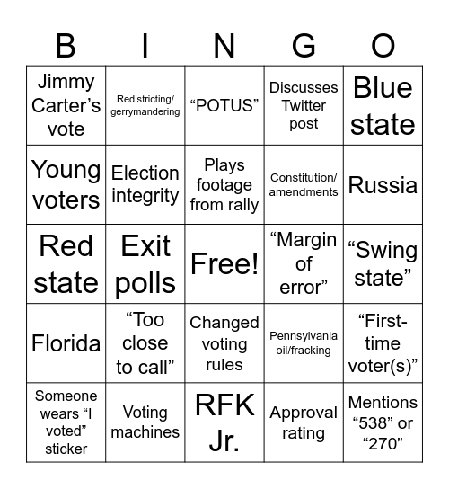 Election 2024 Watch Party Bingo Card