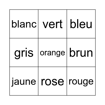 French Colours Bingo Card