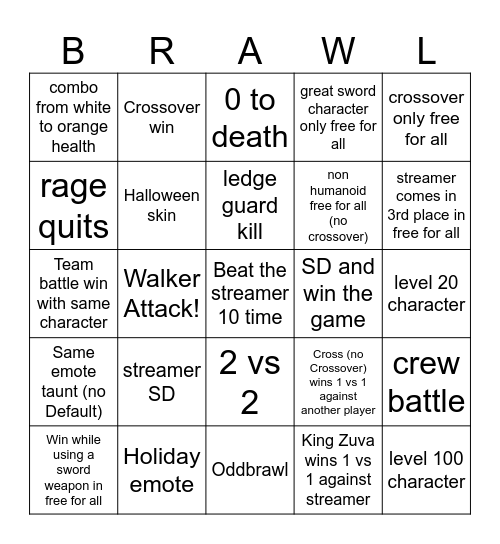 Dwarfmike's Brawlhalla twitch bingo Card