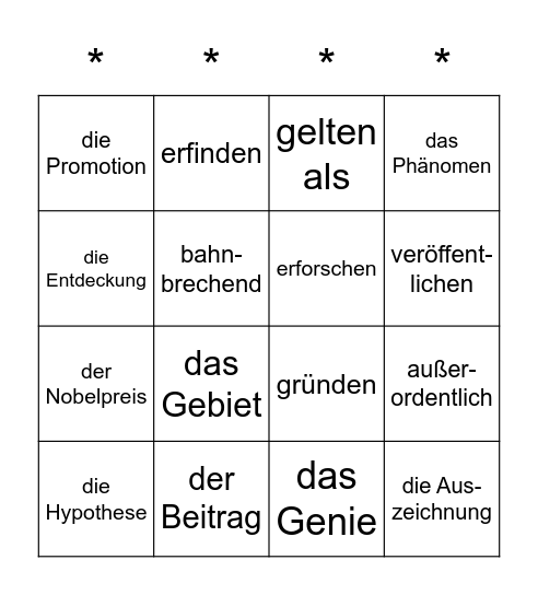 Rund um Wissenschaft Bingo Card