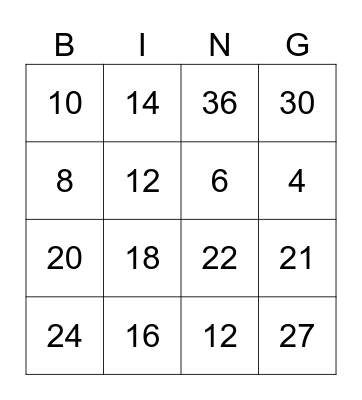 2s & 3s Multiplication Bingo Card