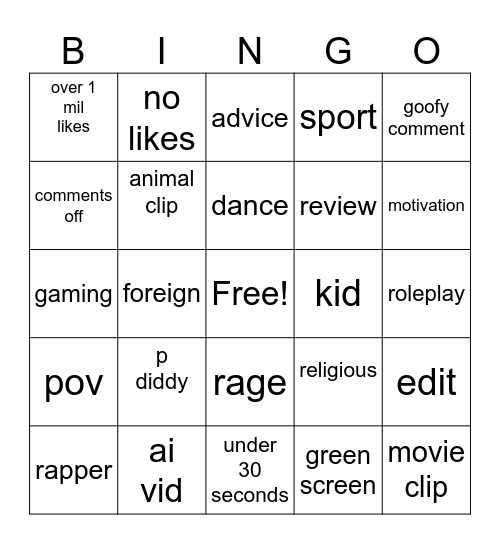Untitled Bingo Card