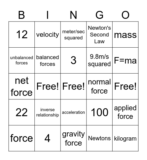 KC NEWTON's 2nd LAW Bingo Card